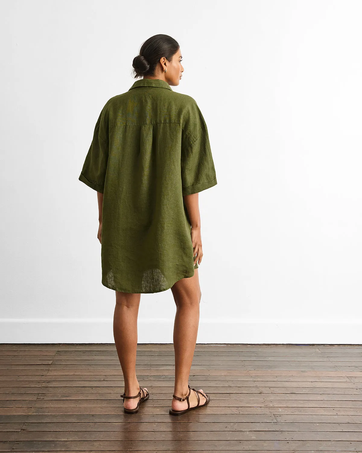 Villa Linen Shirt Dress in Olive