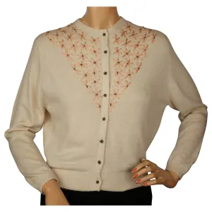 Vintage 1950s Ballantyne Cashmere Sweater Beaded Embroidered Cardigan Ladies M