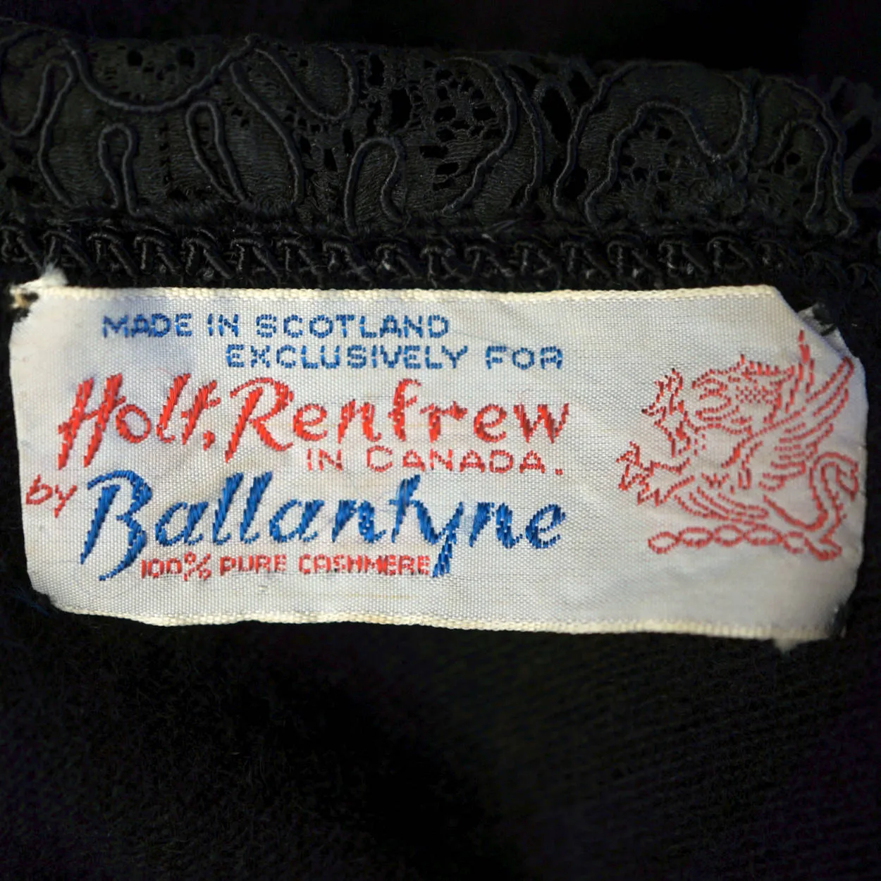 Vintage 1950s Ballantyne Scottish Cashmere Sweater Beaded Lace Insetting Size M