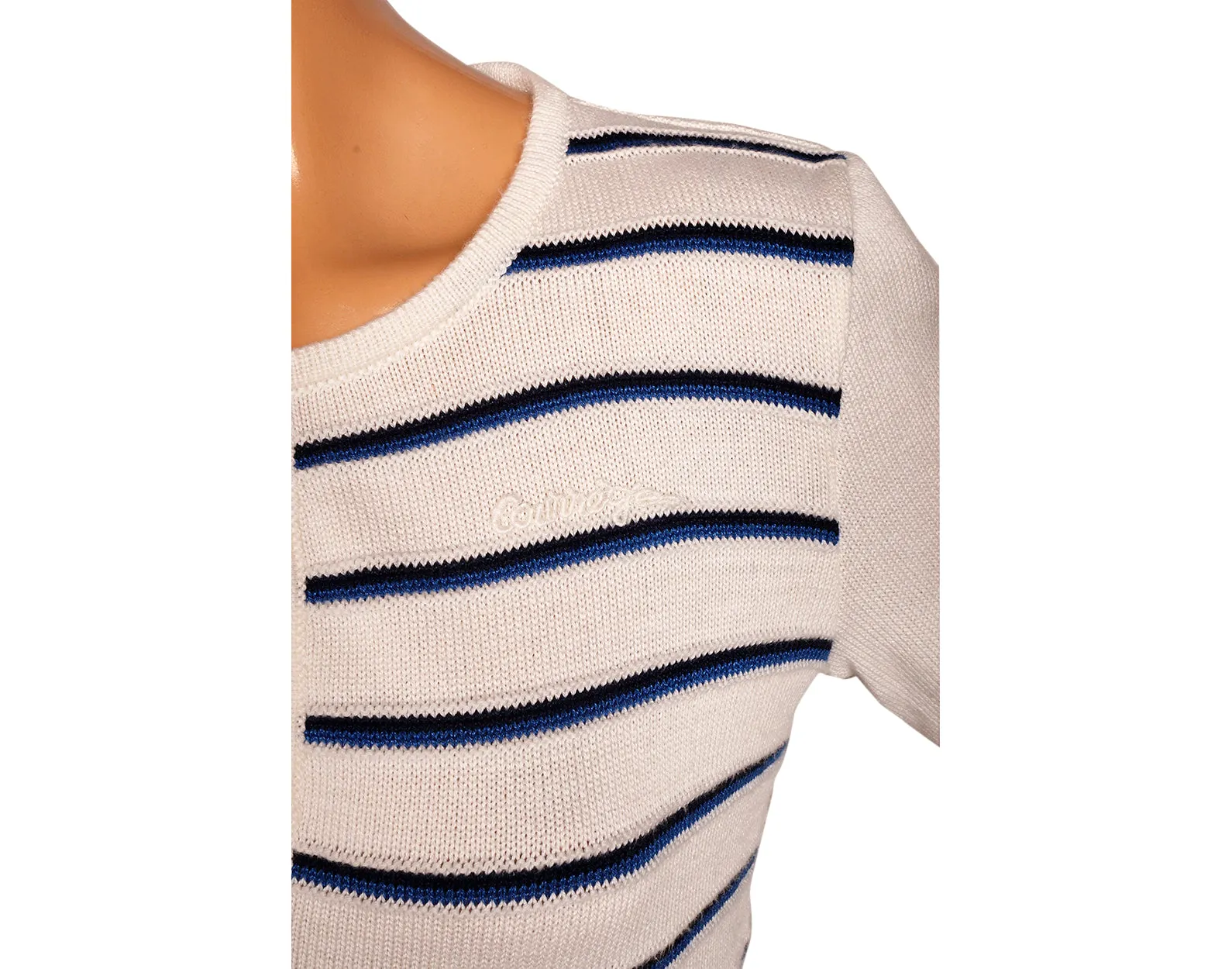 Vintage 1970s Courreges Striped White Pullover Sweater Top Ladies Size S