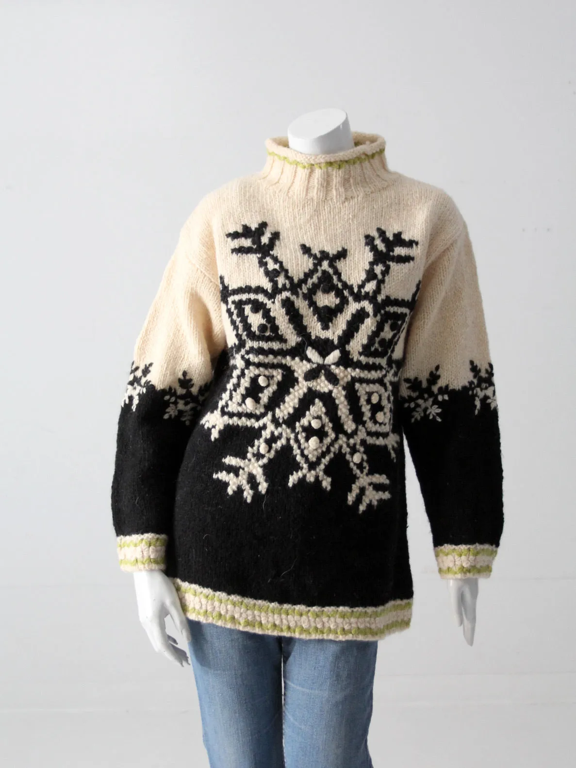 vintage hand knit snowflake sweater