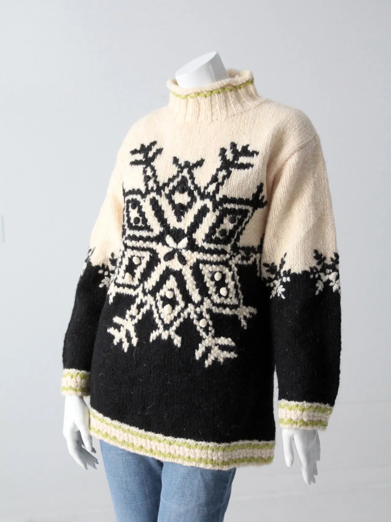 vintage hand knit snowflake sweater