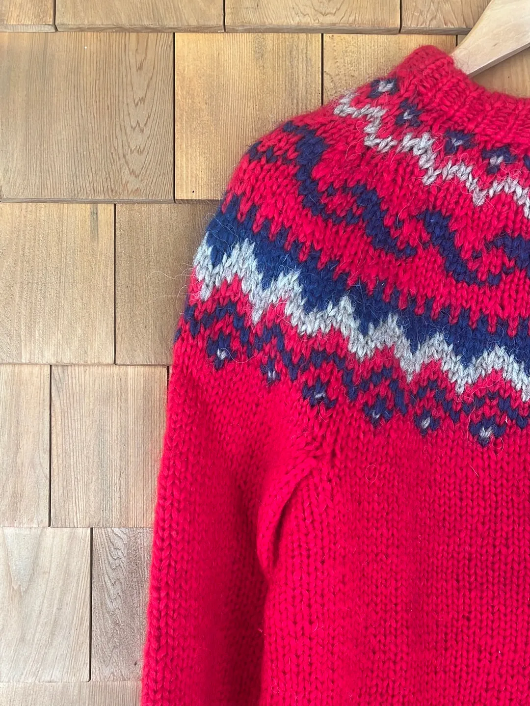 Vintage Hand Knit Wool Sweater - Red