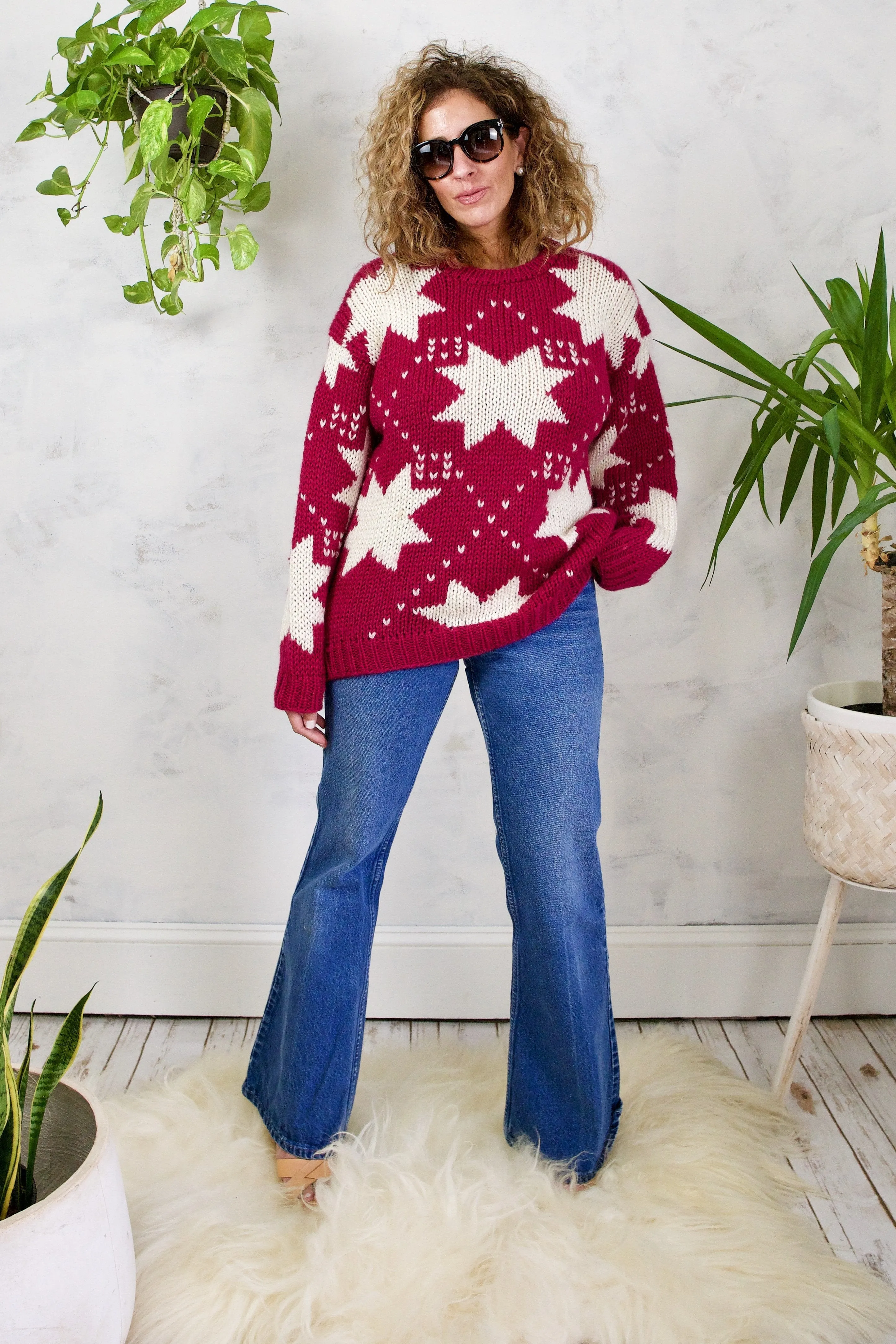 Vintage Raspberry Star Celestial Sweater