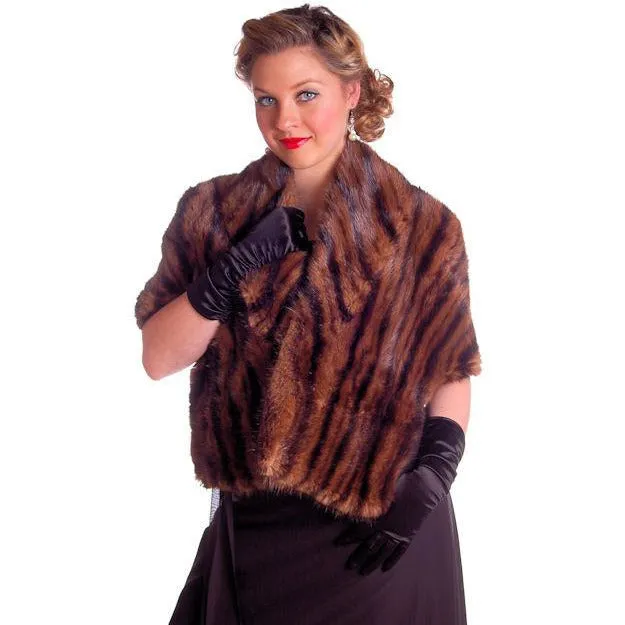 Vintage Stole Kolinsky Mink Fur Gorgeous Bamboo Print Turquoise Lining 1940s