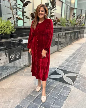 Winter Rose Velvet Shirt Dress