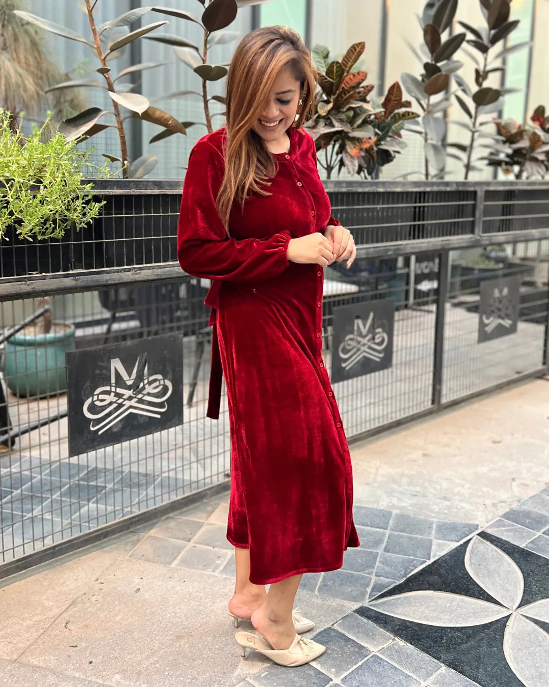 Winter Rose Velvet Shirt Dress