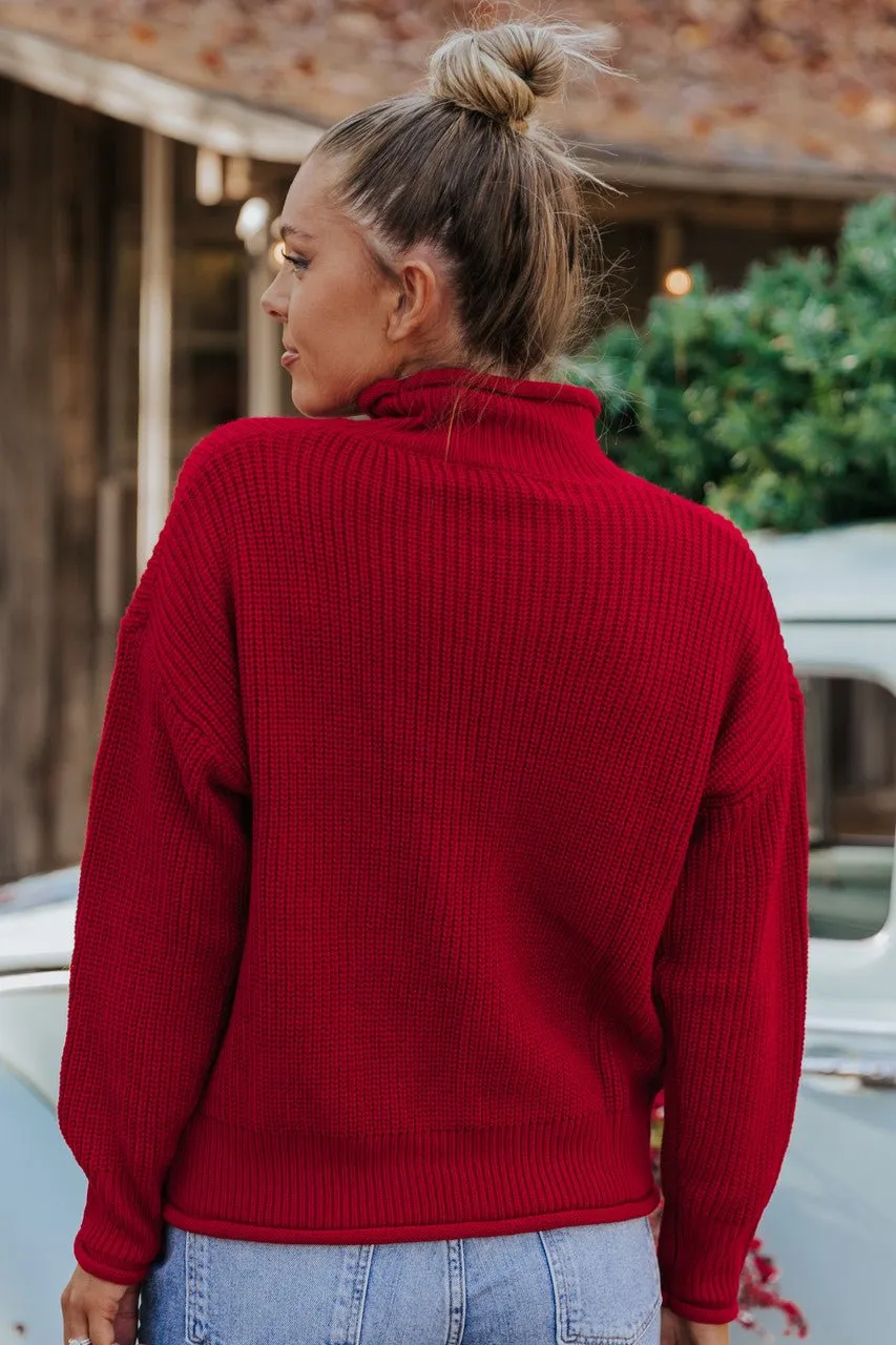 Winter Wonderland Red Mock Neck Sweater