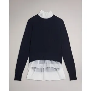 Women Wmk-Holina-Knit Sweater With Mockable Shirt - Dk-Blue