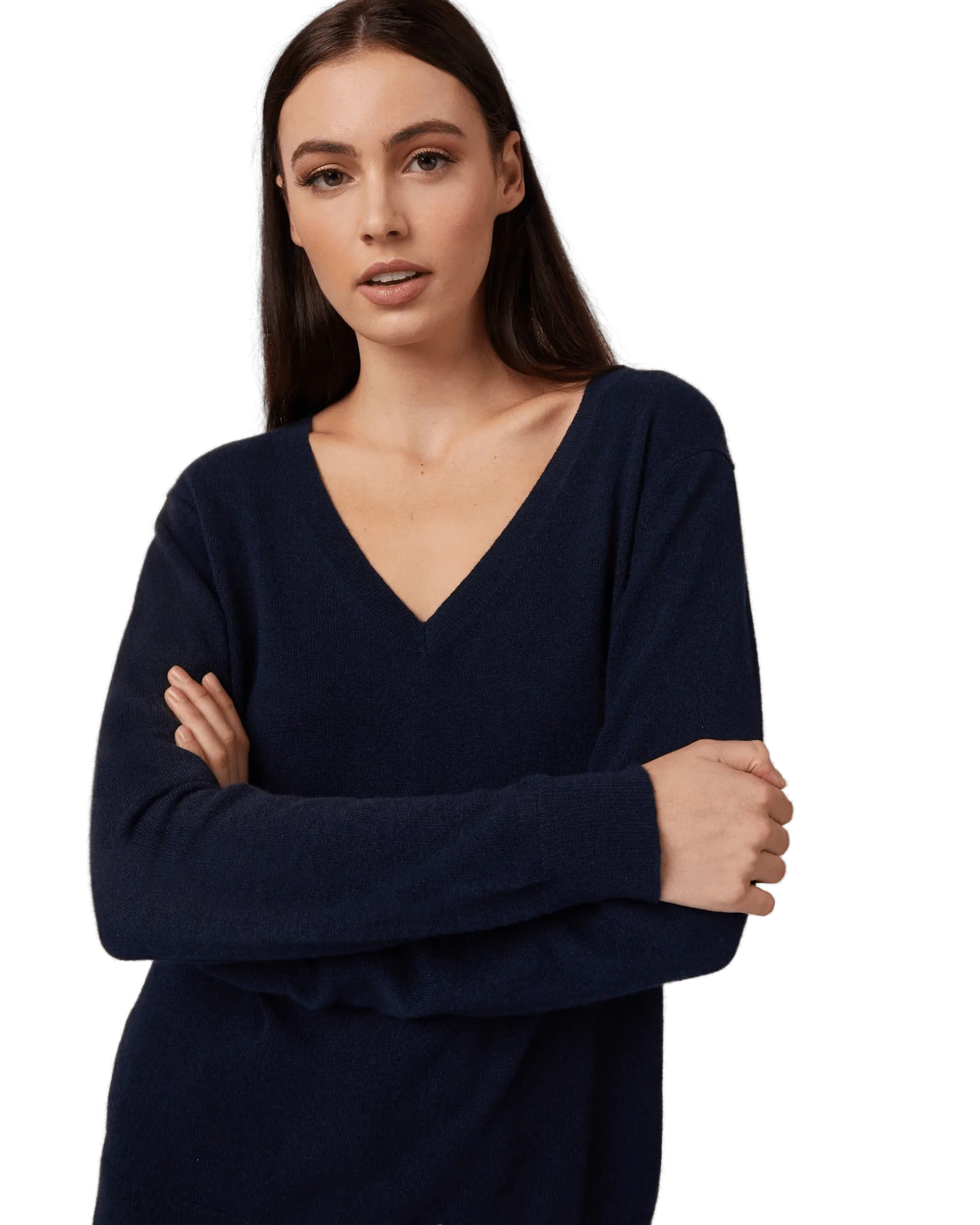 Women's Cashmere V-Neck Sweater in Navy