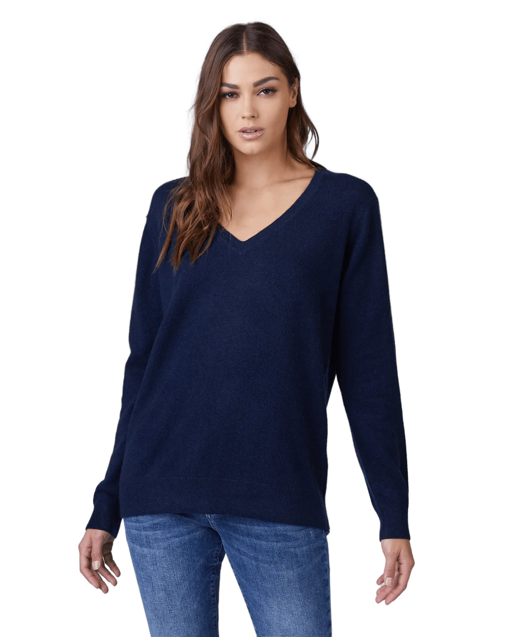 Women's Cashmere V-Neck Sweater in Navy