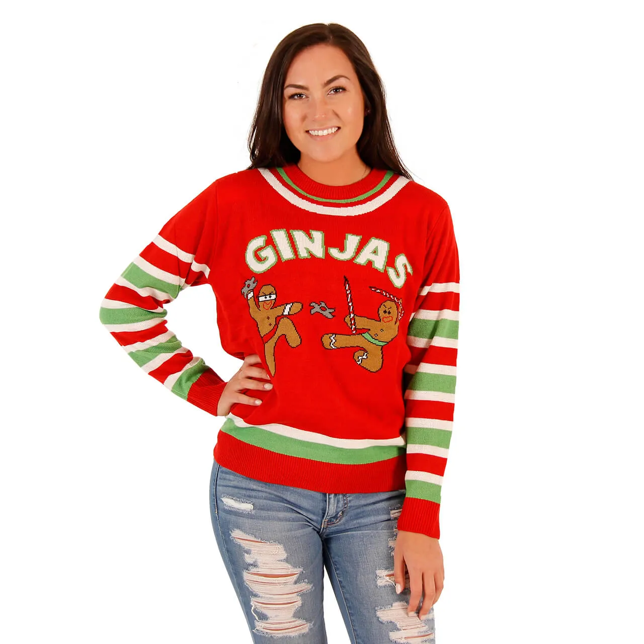 Women's Fighting Ginjas Gingerbread Ninjas Funny Christmas Ugly Christmas Sweater