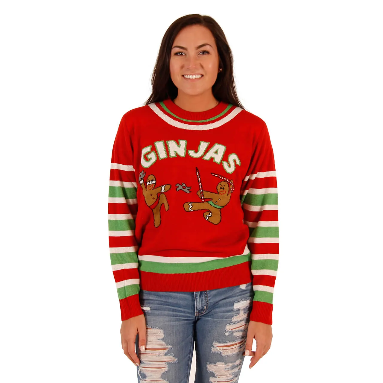 Women's Fighting Ginjas Gingerbread Ninjas Funny Christmas Ugly Christmas Sweater