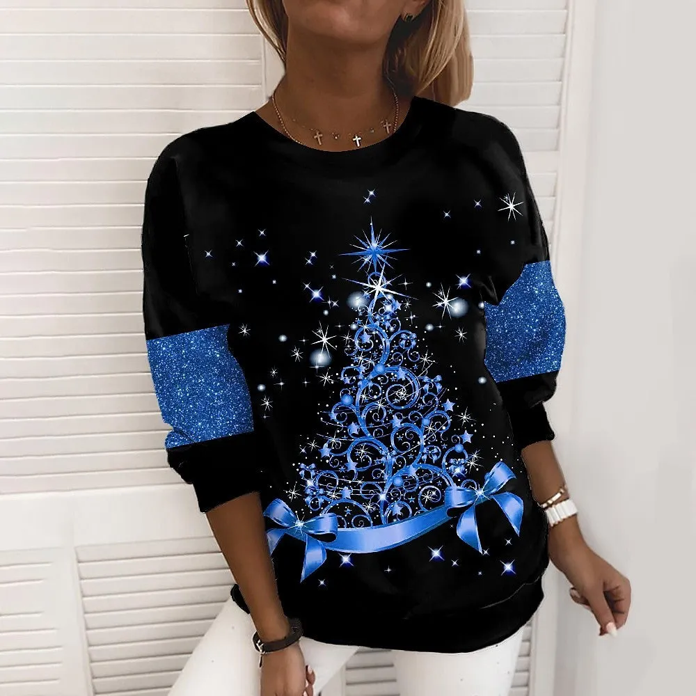 Women's Glitter 3D Christmas Sweater – Festive Holiday Print Pullover with Sparkling Designs