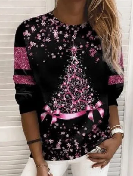 Women's Glitter 3D Christmas Sweater – Festive Holiday Print Pullover with Sparkling Designs