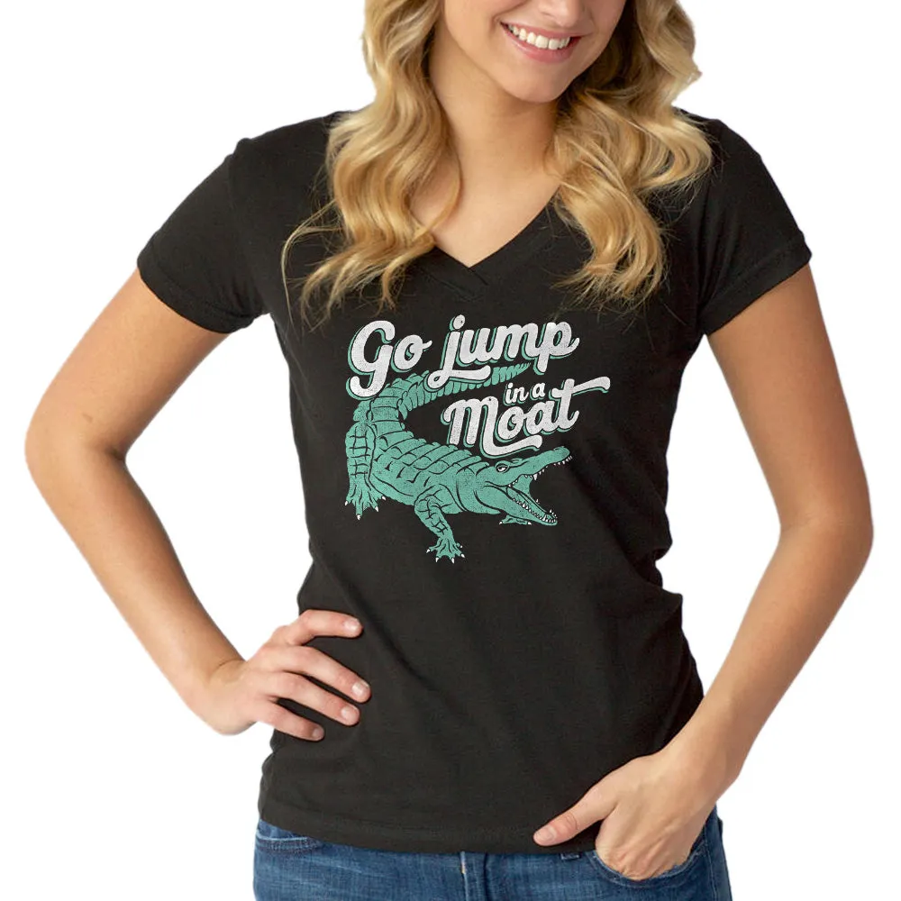 Women's Go Jump in a Moat Alligator Vneck T-Shirt