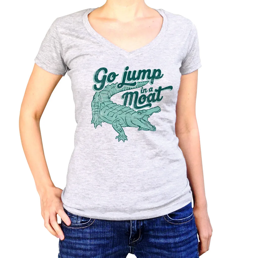 Women's Go Jump in a Moat Alligator Vneck T-Shirt