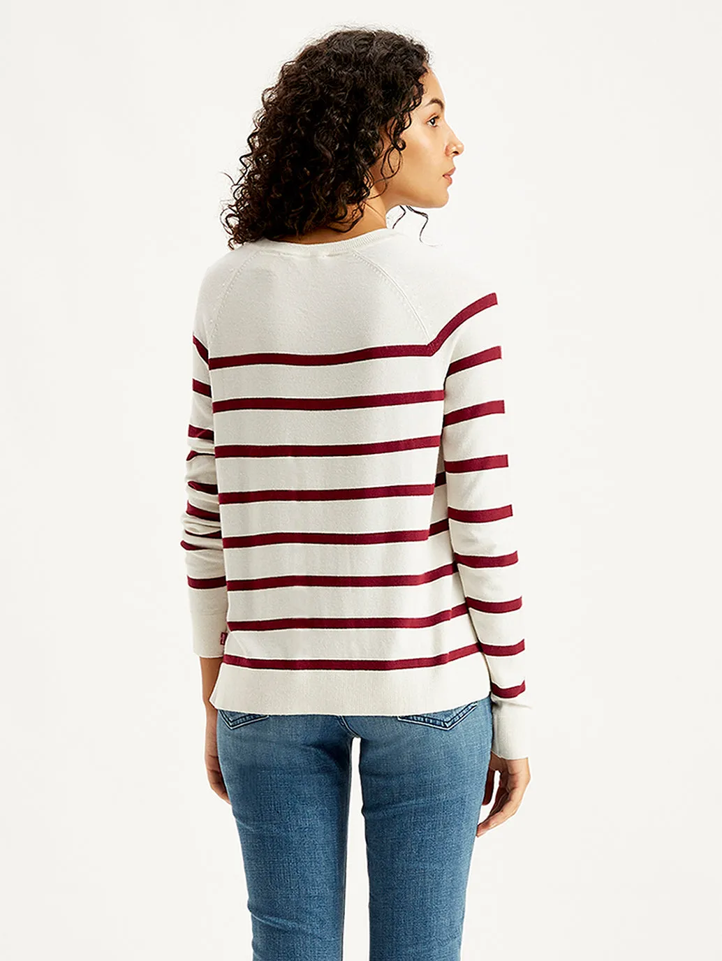 Women's Striped White Crew Neck Sweater