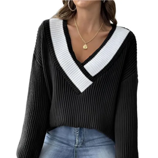 Women's V-neck Ribbed Sweater