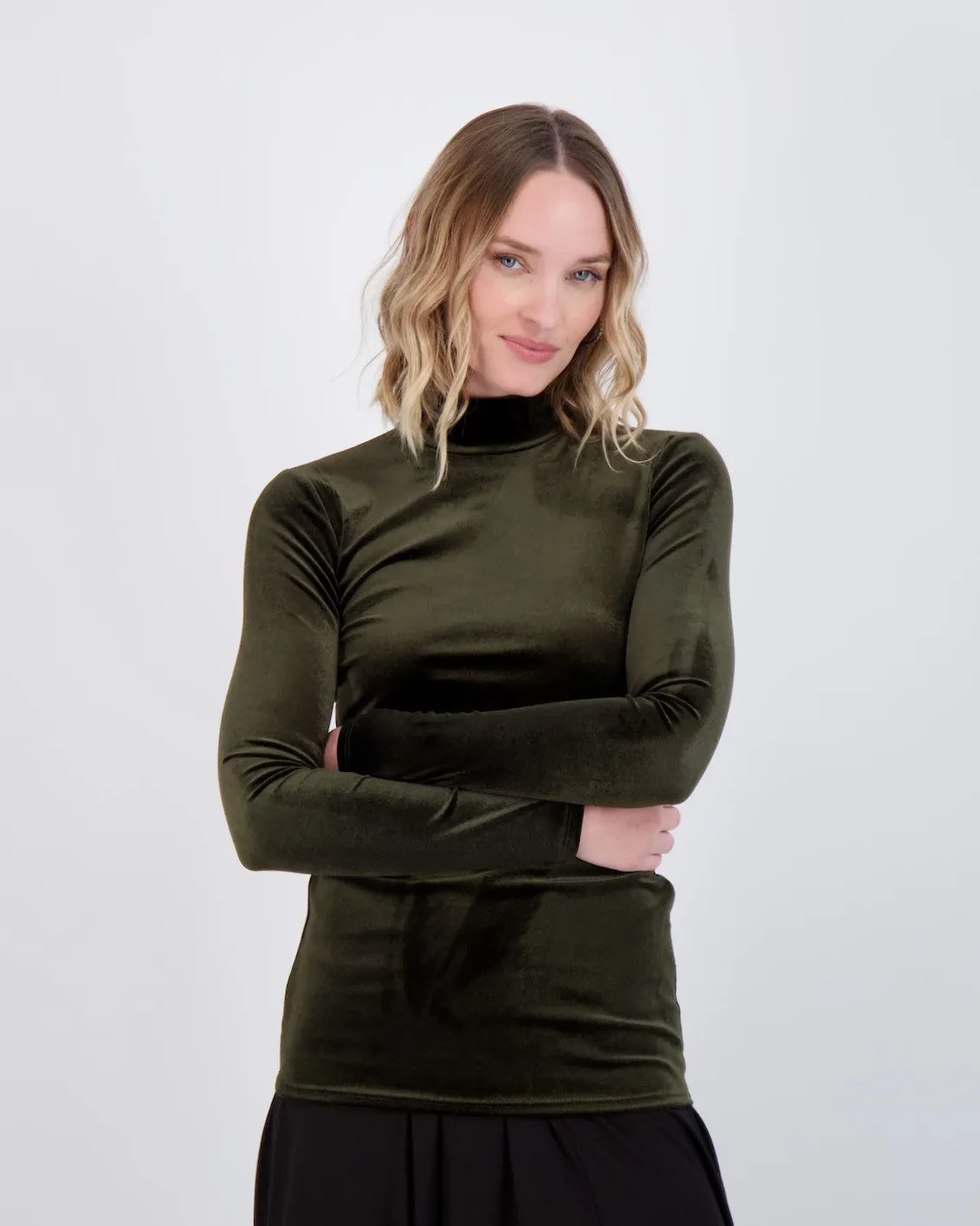 WOMENS VELOUR LONG SLEEVE MOCKNECK