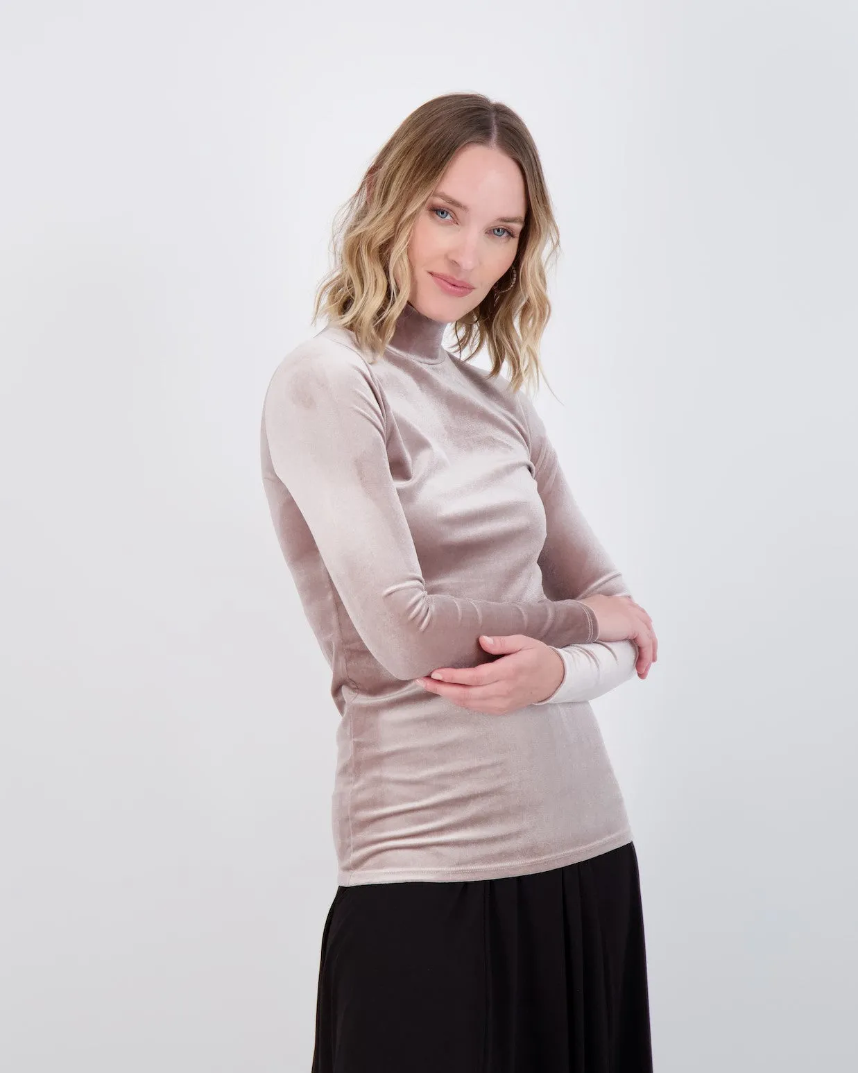 WOMENS VELOUR LONG SLEEVE MOCKNECK