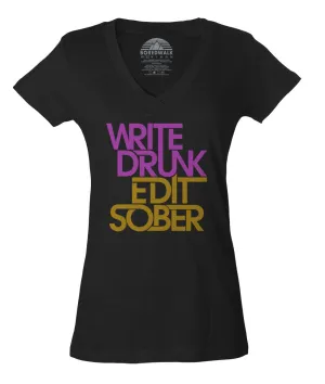 Women's Write Drunk Edit Sober Vneck T-Shirt