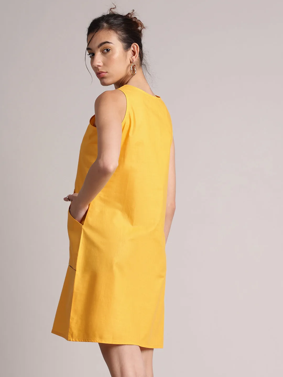 Yellow Cotton Solid Shirt Dress