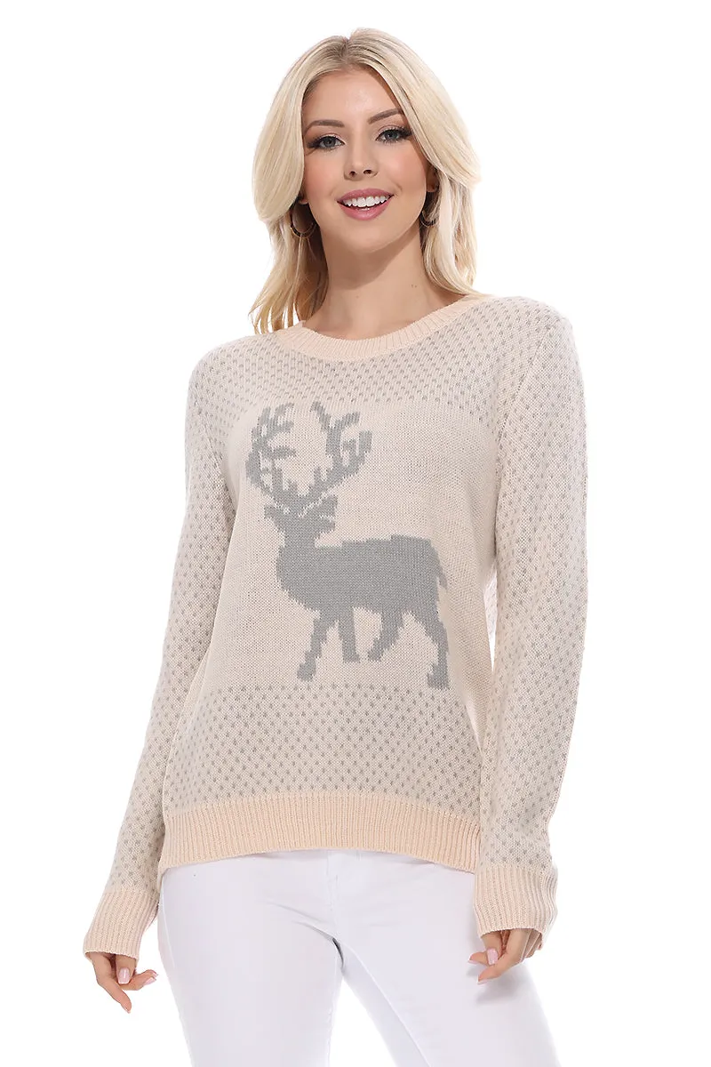 Yemak Women's Deer Jacquard Christmas Pullover Sweater MK3457S