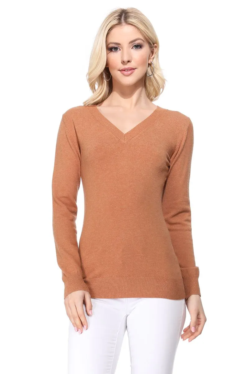 YEMAK Women's Long Sleeve V-Neck Basic Soft Knit T-Shirt Pullover Sweater MK5501 (S-XL)