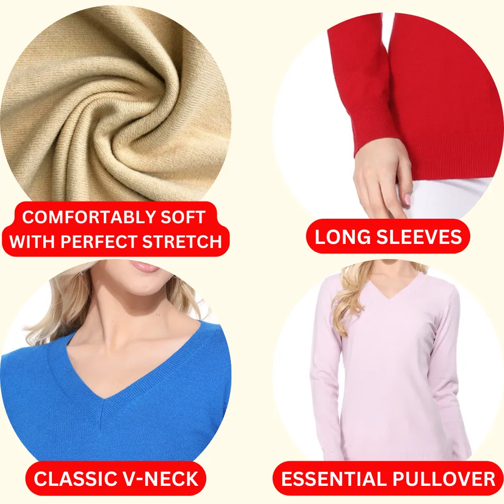 YEMAK Women's Long Sleeve V-Neck Basic Soft Knit T-Shirt Pullover Sweater MK5501 (S-XL)