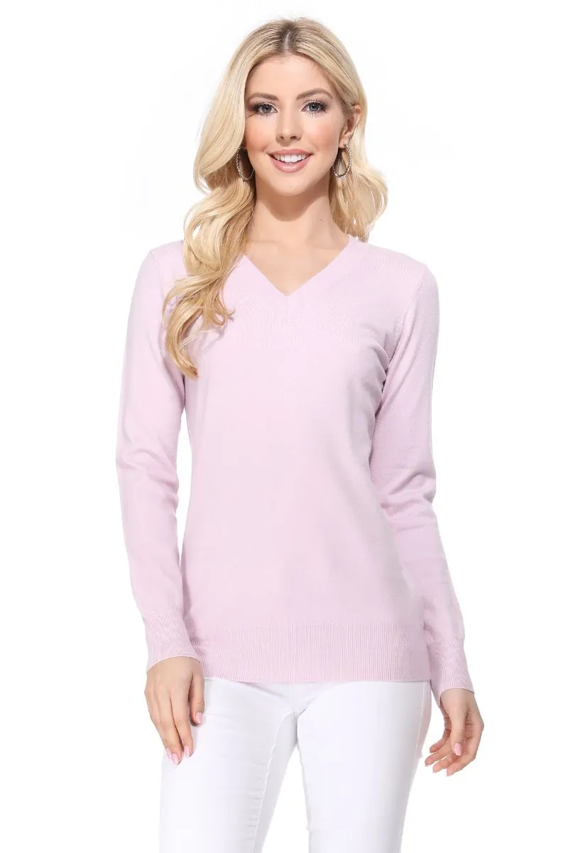 YEMAK Women's Long Sleeve V-Neck Basic Soft Knit T-Shirt Pullover Sweater MK5501 (S-XL)